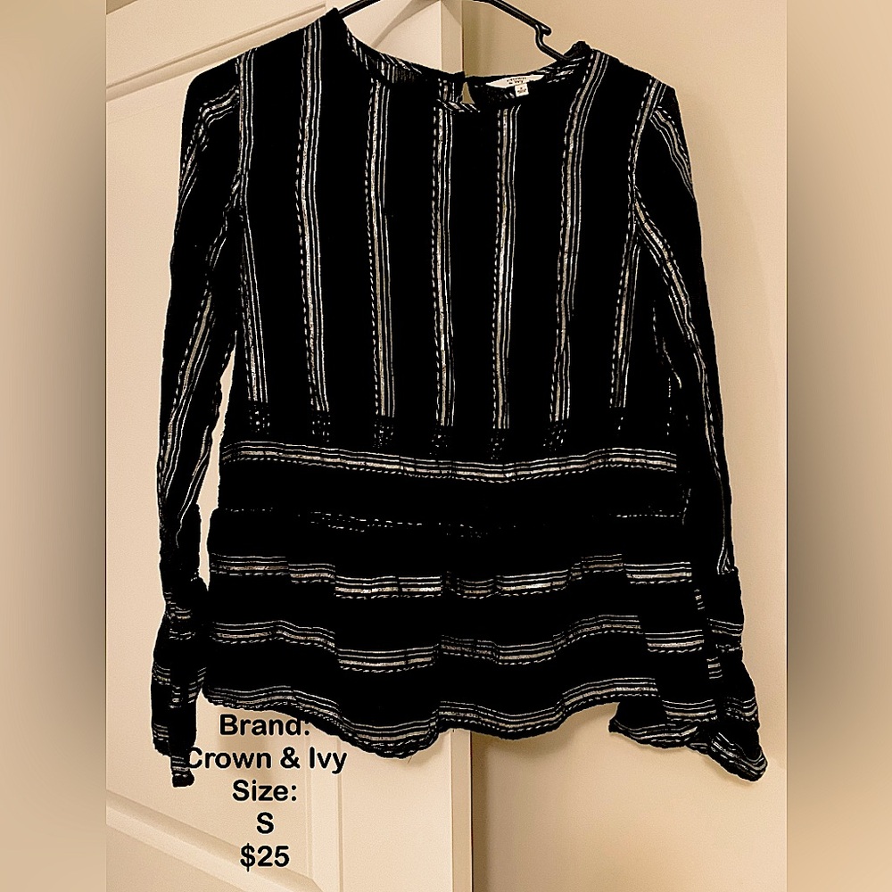 Crown & Ivy black and silver blouse, Size S